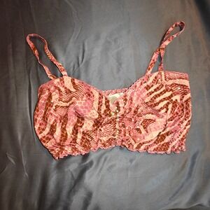 Z&L Pink Snakeskin Sequin Smocked Bralette Crop Top Small Animal Print Boho Y2K